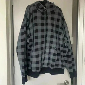 Soulland Men’s Plaid Flannel Gray Black Hoodie Size XL